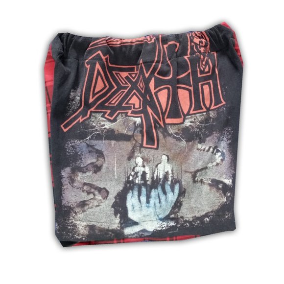 Reworked Custom "Death" Plaid Tartan 1990s Band Shorts - Picture 2 of 7